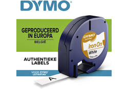 Labeltape Dymo LetraTag strijkbaar 12mm zwart op wit