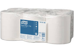 Poetspapier Tork Basic M2 centerfeed 1-laags 300m wit 120155