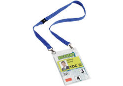 Badge Durable voor evenementen A6 met koord blauw